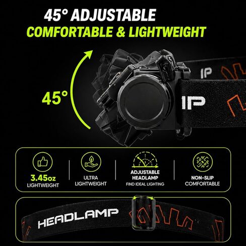 KINGBRO 2-Pack Rechargeable Headlamp, 1200 Lumens LED Head Light with Motion Sensor, USB-C Fast Charge, 45° Adjustable, 7 Modes with Red Light, IPX4 Waterproof for Running, Camping, Hard Hat in Kuwait