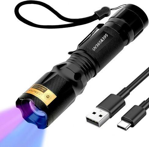 Rechargeable UV Flashlight, 365nm 395nm Dual UV Flashlight, USB-C Blacklight Ultraviolet Flashlights for Pet Urine, AC Leak Detection, Resin Curing, Uranium Glass & Rocks Scorpion Finder in Kuwait