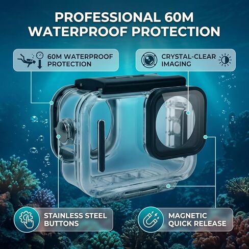 60M Water Proof Case for Action 6 Camera, Magnetic Quick Release Underwater Housing with Anti Fog Design for Diving Snorkeling Water Sports in Kuwait