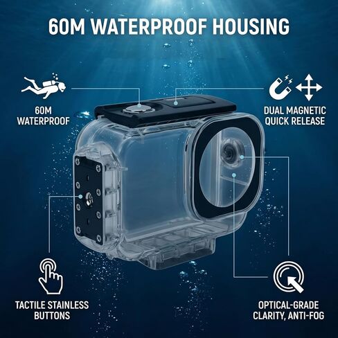 60M Water Proof Case for Action 6 Camera, Magnetic Quick Release Underwater Housing with Anti Fog Design for Diving Snorkeling Water Sports in Kuwait
