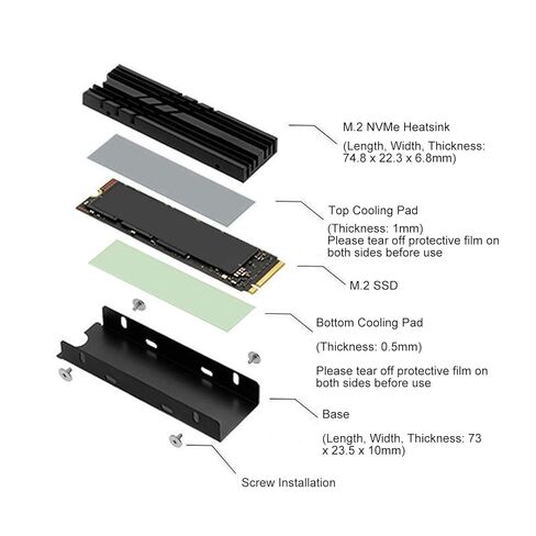 مبدد حرارة M.2 NVMe، مشتت حراري SSD مزدوج الجوانب من سبائك الألومنيوم مع 3 وسادات حرارية، مثالي لـ M.2 2280 SSD 850 960 950 PRO 960 PRO 980 SN850 SN750 SN570 in Kuwait