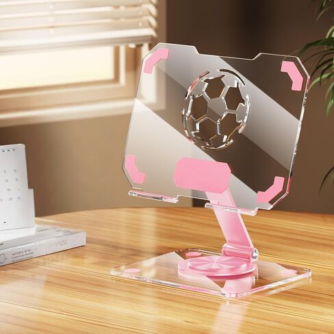 Acrylic 360° Rotating Tablet Stand, Foldable Metal Phone Holder for Desk, Creative Football Square Design, Portable Universal Stand Compatible with iPad, Huawei & All 4-12.9 Inch Devices - Pink in Kuwait