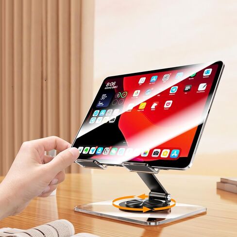 Acrylic 360° Rotating Tablet Stand, Foldable Metal Phone Holder for Desk, Creative Football Square Design, Portable Universal Stand Compatible with iPad, Huawei & All 4-12.9 Inch Devices - Pink in Kuwait