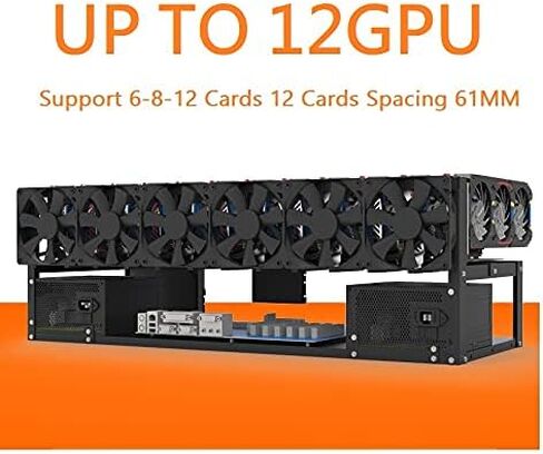 إطار جهاز تعدين فولاذي 6GPU/ 8GPU/12GPU عامل منجم في الهواء الطلق لتعدين العملات المشفرة Bitcoin/ETH/ETC/ZEC، دعم الطاقة المزدوجة، رف الإطار فقط، المراوح ووحدة معالجة الرسومات غير متضمنة in Kuwait