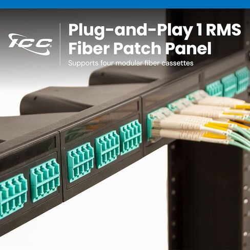 ICC Plug-and-Play 1 RMS Fiber Optic Blank Patch Panel, 4 Cassette Slots, 19" 1U Rack Mount Fiber Enclosure, UL Listed, Black in Kuwait