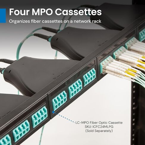 ICC Plug-and-Play 1 RMS Fiber Optic Blank Patch Panel, 4 Cassette Slots, 19" 1U Rack Mount Fiber Enclosure, UL Listed, Black in Kuwait