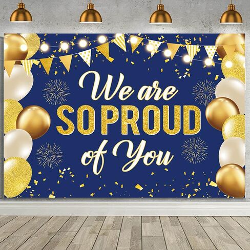 MEHOFOND 7x5ft We are So Proud of You Backdrop Blue Gold Congrats Graduation Photography Background Congrats Grad Graduation 2026 Glitter Party Decorations Banner Photo Booth Props Supplies in Kuwait