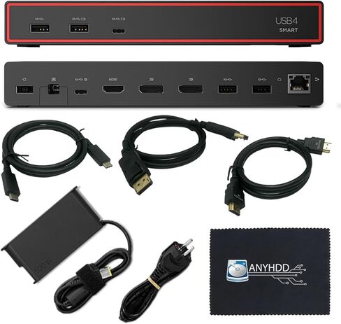 محطة إرساء الكمبيوتر المحمول Lenovo 40BC0135US USB4 Smart Dock 5500 مع كابل USB4 مدمج، ومخرج فيديو HDMI 2.1 وDisplayPort 1.4، ومنافذ USB-A وUSB-C متعددة، جيجابت إيثرنت، توصيل طاقة 100 وات in Kuwait
