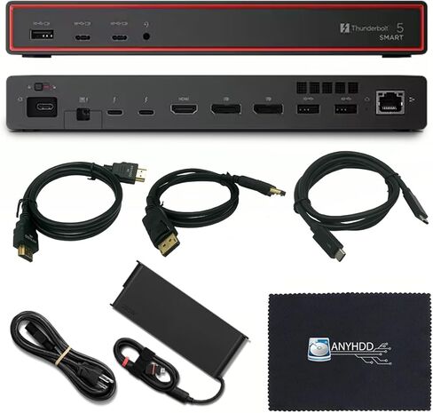 محطة إرساء Lenovo 40BA0265US Thunderbolt 4 40 جيجابت في الثانية 100 واط توصيل طاقة USB مع محول 135 واط، HDMI، منفذ DisplayPort، كابلات Thunderbolt وقماش - محطة إرساء in Kuwait