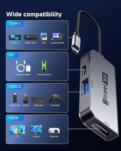 محول Switch 2 Dock HDMI 2.1، مخرج HDR فائق 4K 144 هرتز 120 هرتز و48 جيجابت في الثانية، شحن سريع PD 100 وات، محطة إرساء محمولة للسفر للتلفزيون، متوافقة مع نينتندو سويتش 2 (أقل من V21.0.0 فقط)/OLED/2017 in Kuwait