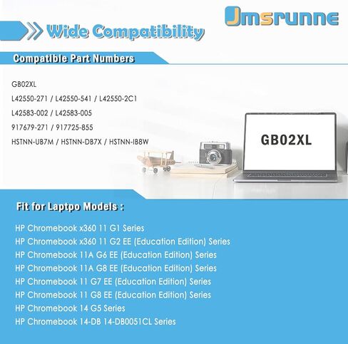 بطارية الكمبيوتر المحمول GB02XL/GM02XL بقدرة 47.3 وات في الساعة متوافقة مع HP Chromebook 11A G6 G8 EE ChromeBook 14-DB0051CL X360 11 G2 EE ChromeBook 14-DB0051CL Series HSTNN-UB7M 917725-855 L42583-005 L42550-271 in Kuwait