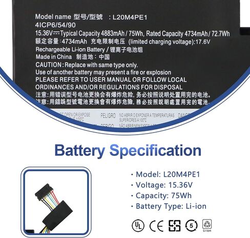 بطارية الكمبيوتر المحمول ANTIEE L20C4PE1 L20L4PE1 L20M4PE1 لجهاز Lenovo IdeaPad 5 Pro-16ACH6 Pro-16IHU6 IdeaPad Creator 5-16ACH6 Series 5B11B66552 SB11B66551 5B11B66555 5B11B66554 15.36V 75Wh 4883 مللي أمبير in Kuwait