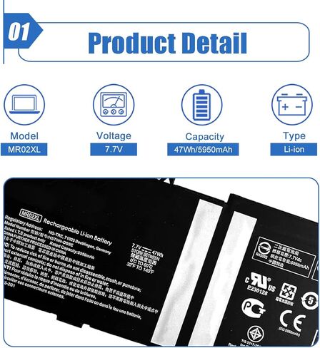 MR02XL MC02XL Laptop Battery 47Wh Replacement for Hp Elite X2 G4 Elite X2 G8 Series Notebook HSTNN-DB9E L45645-2C1 TPN-DB0G 7.7V 5950mAh 2-Cell in Kuwait