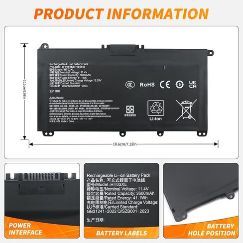 HT03XL L11119-855 Replacement Laptop Battery for HP Pavilion 14-CE 14-CF 15-CS 15-DA 15-DB 15-DW 250 G7 Series, 41.1Wh 3600mAh Compatible with TPN-Q207 Q208 14M-DH0003DX 15-CS0053CL 15-DA0014DX in Kuwait