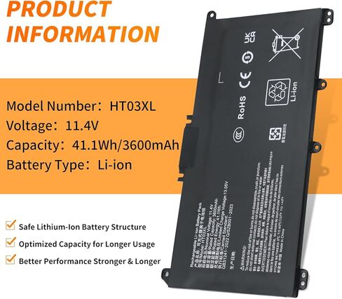 HT03XL L11119-855 Replacement Laptop Battery for HP Pavilion 14-CE 14-CF 15-CS 15-DA 15-DB 15-DW 250 G7 Series, 41.1Wh 3600mAh Compatible with TPN-Q207 Q208 14M-DH0003DX 15-CS0053CL 15-DA0014DX in Kuwait