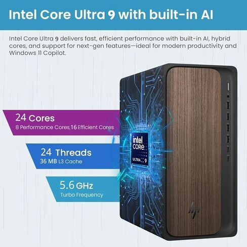 HP OmniDesk M03 Business Next Gen AI PC Desktop, Intel Core Ultra 9-285 Processor (24 Cores, Up to 5.6GHz), 32GB DDR5 RAM, 2TB SSD, USB-C, Wi-Fi 6, HDMI+DP Dual Monitor Support, Windows 11 Pro in Kuwait
