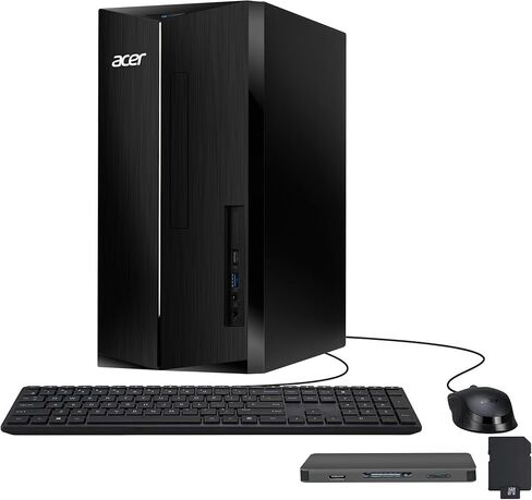 كمبيوتر مكتبي acer Aspire، Intel Core i5-14400، Intel 730 UHD Graphics، 16 جيجابايت DDR5، تخزين 1.16 تيرابايت (1 تيرابايت SSD+160 جيجابايت مجموعة محطة إرساء)، لوحة مفاتيح وماوس، Wi-Fi 6E، Windows 11 Pro، أسود in Kuwait