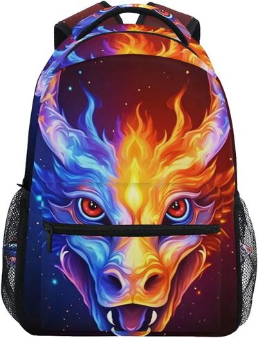 JIPONI Fire Dragon Head in Blue and Red Flame Backpack For Girls Boys, Student School Bag Bookbag Travel Laptop Backpack Purse Daypack, Multi, One Size, Daypack Backpacks in Saudi Arabia