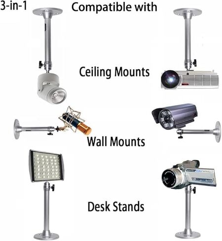 2-Be-Best Universal Mini Projector Mount Projector Mount على السقف 360 درجة دوران 180 درجة إمالة جهاز عرض صغير على الحائط طول 8.6 بوصة / 22 سم لأجهزة العرض CCTV DVR كاميرا LED ضوء فضي in Kuwait