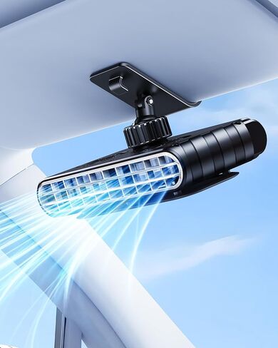 مشبك سيارة على مروحة لواقي الشمس، مراوح USB تعمل ببطارية قابلة لإعادة الشحن بقدرة 3000 مللي أمبير في الساعة تنفخ الهواء البارد، مروحة تبريد محمولة للسيارات بدون تيار متردد، للمركبات، الشاحنات، سيارات الدفع الرباعي، RV، الشاحنات، أسود in Kuwait
