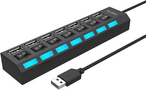 USB 3.0 hub Featuring 1 USB 3.0 Port and 6 USB 2.0 Ports, Includes a USB Cable, Portable Multi-Port USB hub (Black) in Kuwait