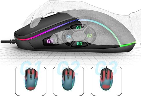 GOWENIC Gaming Mouse, RGB Macro Define 6 Levels Adjustable DPI 7200dpi Optical Wired Computer Mouse for Home Office in Kuwait