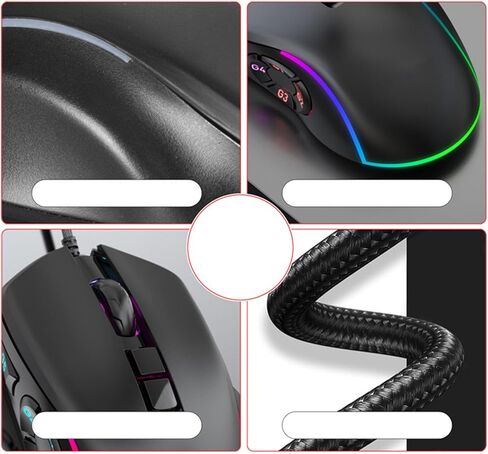 GOWENIC Gaming Mouse, RGB Macro Define 6 Levels Adjustable DPI 7200dpi Optical Wired Computer Mouse for Home Office in Kuwait