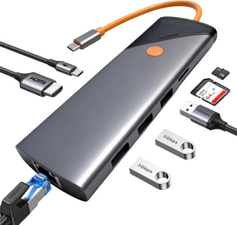 USB-C Docking Station,Type-C Hub with 4K@60Hz HDMI, 3 USB 3.0 Ports, Gigabit Ethernet, SD/TF Card Reader, 87W PD Charging, Compatible with HP, ThinkPad, Lenovo, MacBook Pro (8-in-1) in Kuwait