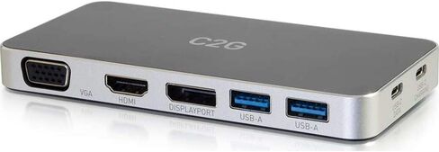 محطة إرساء C2G، قاعدة إرساء USB C مع HDMI وDisplayPort وVGA، متوافقة مع أجهزة الكمبيوتر المحمولة USB-C وThunderbolt 3، أسود، كابلات للذهاب 28844 in Kuwait