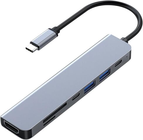 7-in-1 USB C Adapter with 4K HDMI 100W, SD/TF Card Reader for Office, Meetings, Travel & Home Setup-Space in Kuwait