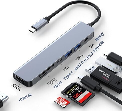 7-in-1 USB C Adapter with 4K HDMI 100W, SD/TF Card Reader for Office, Meetings, Travel & Home Setup-Space in Kuwait