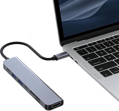 7-in-1 USB C Adapter with 4K HDMI 100W, SD/TF Card Reader for Office, Meetings, Travel & Home Setup-Space in Kuwait