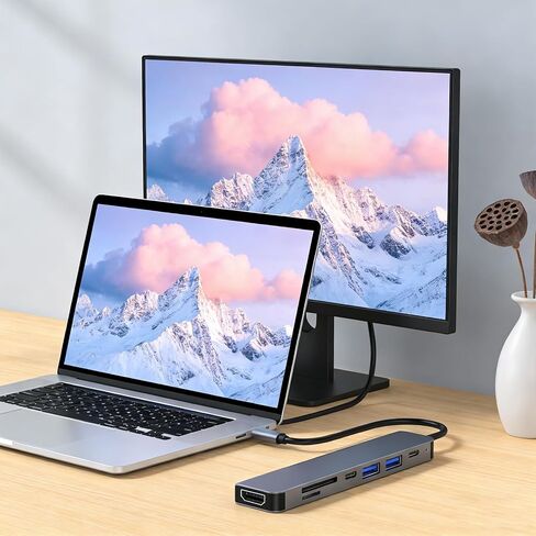 7-in-1 USB C Adapter with 4K HDMI 100W, SD/TF Card Reader for Office, Meetings, Travel & Home Setup-Space in Kuwait
