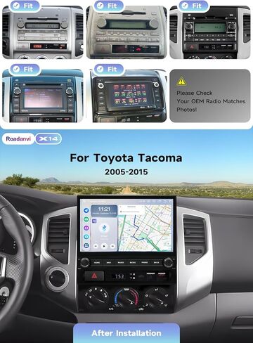 ستيريو سيارة Roadanvi 10.2 بوصة Android 14 للجيل الثاني Toyota Tacoma 2005-2015، Apple CarPlay & Android Auto، ذاكرة وصول عشوائي 6 جيجابايت وذاكرة قراءة فقط 128 جيجابايت، 5G WiFi 4G LTE، شاشة لمس QLED، ملاحة GPS، بلوتوث 5.2 in Kuwait