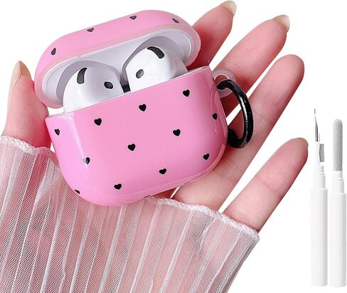 حافظة MINSCOSE لـ AirPods 4، تصميم بنمط قلوب الحب اللطيفة مع قفل سلسلة مفاتيح عصري، حافظة واقية ناعمة من مادة TPU مضادة للصدمات مع مجموعة أدوات تنظيف للفتيات والنساء لأجهزة Airpods 4-وردي in Kuwait