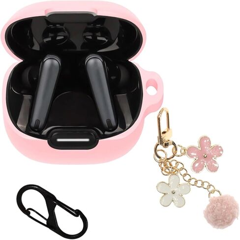 Protective Cover Case Compatible with Soundcore Liberty 4 NC Earbuds, Cute Soft Silicone Scratch Shock Resistant Skin Cover,Carabiner and Keychain Accessories for Women Girls in Saudi Arabia