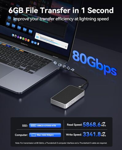 حاوية ORICO 80 جيجابت في الثانية M.2 NVMe SSD، متوافقة مع واجهة Thunderbolt 5/4/3/USB4، تبريد صامت بدون مروحة، تدعم M-Key 2280 NVMe SSDs لنقل البيانات عالي السرعة على Mac/PC (بدون SSD)-X50 in Kuwait