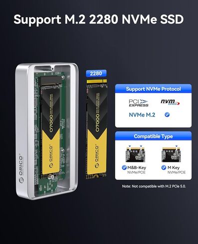 حاوية ORICO 80 جيجابت في الثانية M.2 NVMe SSD، متوافقة مع واجهة Thunderbolt 5/4/3/USB4، تبريد صامت بدون مروحة، تدعم M-Key 2280 NVMe SSDs لنقل البيانات عالي السرعة على Mac/PC (بدون SSD)-X50 in Kuwait
