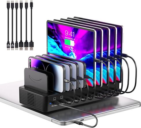 620W Charging Station for Multiple Devices, 10-Port USB C Fast Charger Station, Dual 140W PD3.1 PPS Charging Dock with Adjustable Dividers & 6 Cables - for Laptop MacBook, iPhone, iPad in Kuwait
