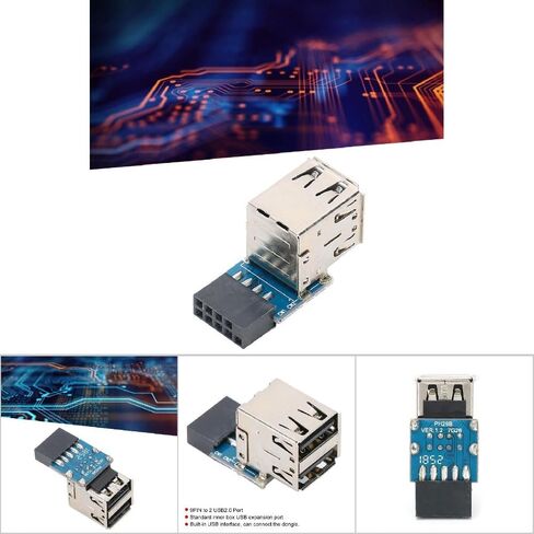 محول أنثى 9Pin إلى 2 منفذ USB 2.0 - توسيع الرأس الداخلي للوحة الأم للكمبيوتر الشخصي، متوافق مع أجهزة USB 1.1 in Kuwait