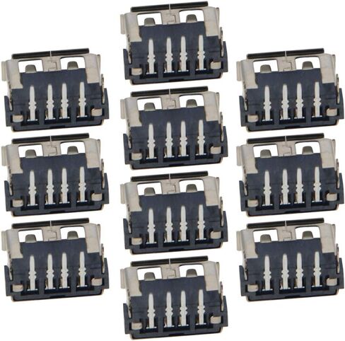 10Pcs USB-A Female Socket Jack Connector 4 Pin Back 2 Foot 90 Degree Straight Insert Curled Edge PCB Connector, Repair Replacement Adapter,WuJuntool in Kuwait