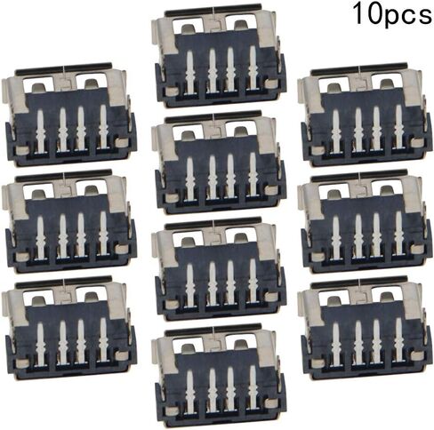 10Pcs USB-A Female Socket Jack Connector 4 Pin Back 2 Foot 90 Degree Straight Insert Curled Edge PCB Connector, Repair Replacement Adapter,WuJuntool in Kuwait