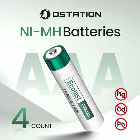 بطاريات Ostation AAA القابلة لإعادة الشحن بقدرة 800 مللي أمبير في الساعة، بطارية NiMH منخفضة التفريغ الذاتي، بطاريات مشحونة مسبقًا ثلاثية 1.2 فولت، تصل إلى 300 دورة، طاقة طويلة الأمد، مثالية للأجهزة اليومية، صديقة للبيئة (4 قطع) in Kuwait