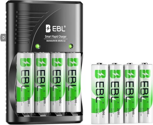 EBL Rechargeable AA Batteries with Charger, 8 Pack Pre-Charged Double A Battery 2800mAh and Battery Charger for AA AAA 9V Batteries in Kuwait