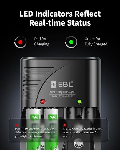 EBL Rechargeable AA Batteries with Charger, 8 Pack Pre-Charged Double A Battery 2800mAh and Battery Charger for AA AAA 9V Batteries in Kuwait