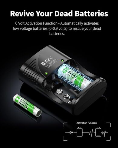 EBL Rechargeable AA Batteries with Charger, 8 Pack Pre-Charged Double A Battery 2800mAh and Battery Charger for AA AAA 9V Batteries in Kuwait
