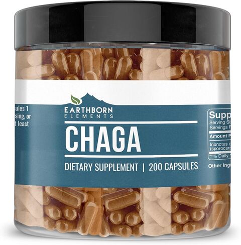 Earthborn Elements Chaga Mushroom Extract 200 Capsules, Pure & Undiluted, No Additives in Saudi Arabia