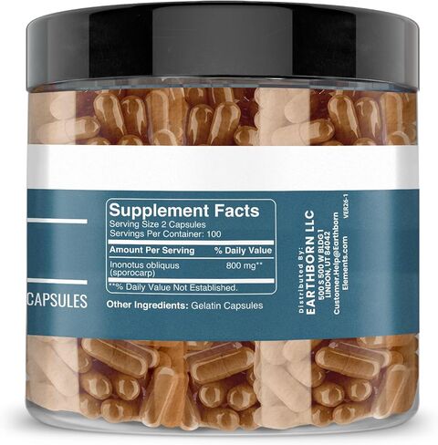 Earthborn Elements Chaga Mushroom Extract 200 Capsules, Pure & Undiluted, No Additives in Saudi Arabia
