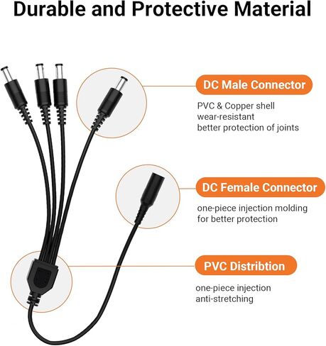 كابل تمديد طاقة Anlapus Dc 5.5 مم × 2.1 مم، كابل مقسم طاقة 1 أنثى إلى 4 ذكر لكاميرات CCTV الأمنية/كاميرا IP/DVR/NVR/أضواء شريط LED/أجهزة التوجيه، محول إمداد تيار مستمر، أسود in Kuwait