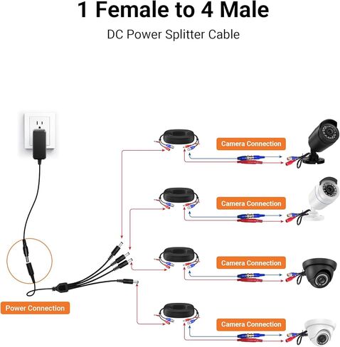 كابل تمديد طاقة Anlapus Dc 5.5 مم × 2.1 مم، كابل مقسم طاقة 1 أنثى إلى 4 ذكر لكاميرات CCTV الأمنية/كاميرا IP/DVR/NVR/أضواء شريط LED/أجهزة التوجيه، محول إمداد تيار مستمر، أسود in Kuwait